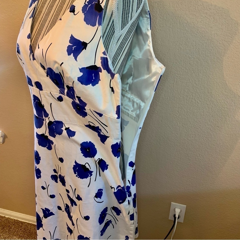 Spense Dress Missy Sz 12 White Blue Floral Cotton Sleeveless Faux Wrap Summer - Picture 8 of 16